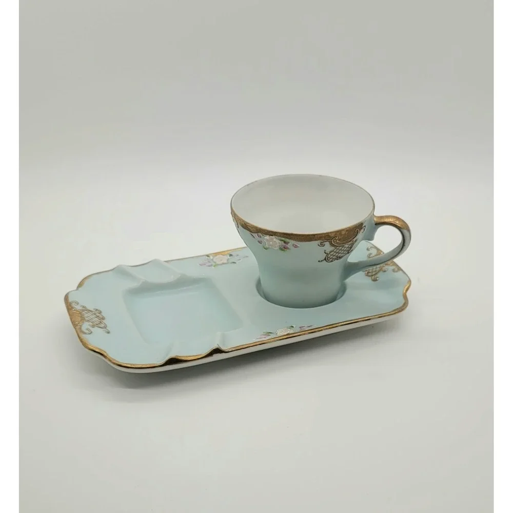 Antique Hand Painted Signed Depose Rose Espresso/Tea Cup and Ash Tray‎